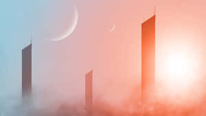 Caption: Elegant Minimal Futuristic Cityscape Wallpaper