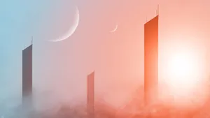 Caption: Elegant Minimal Futuristic Cityscape Wallpaper