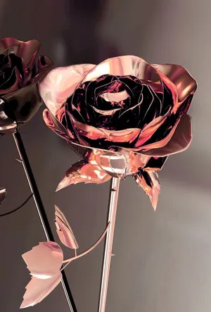 Caption: Elegant Rose Gold Phone Featuring Metallic Rose Flower Design Wallpaper