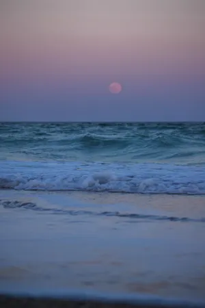 Caption: Enchanting Serenity - A Calm Aesthetic Beach At Night. Wallpaper