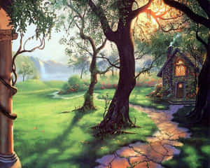 Caption: Enchanting Sunbeams In The Beautiful Forest Wallpaper