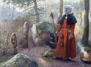 Caption: Energized Woman In A Forest Wallpaper