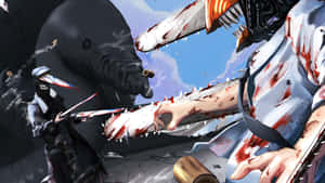 Caption: Engaging Duel Between Chainsaw Man And Katana Man Wallpaper