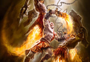 Caption: Epic Battle Among God Of War Characters Wallpaper