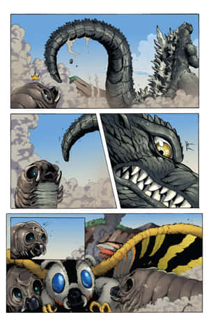 Caption: Epic Battle: Godzilla Vs Mothra In Full Glory Wallpaper