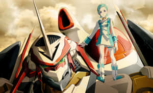 Caption: Eureka Of Eureka Seven Flying Towards The Sky Wallpaper