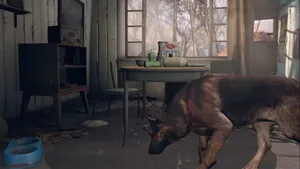Caption: Faithful Companion In The Wasteland: Dogmeat From Fallout 4 Wallpaper