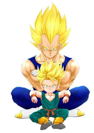 Caption: Father-son Power Duo: Vegeta And Trunks Unleashing Their Strength Wallpaper