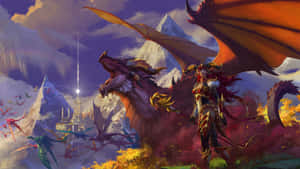 Caption: Fierce Dragon Swooping Over Azeroth Wallpaper