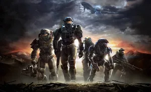 Caption: Fierce Halo Spartans Ready For Battle Wallpaper