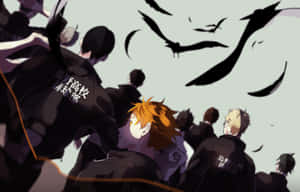 Caption: Fukurodani Academy - Volleyball Team In Action Wallpaper