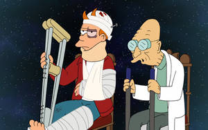 Caption: Futurama's Main Characters In Space Adventure Wallpaper