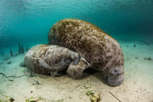 Caption: Graceful Manatee Swimming Underwater Wallpaper