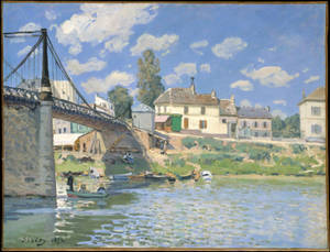 Caption: Graceful Serenity - The 'bridge At Villeneuve' Impressionist Art Wallpaper