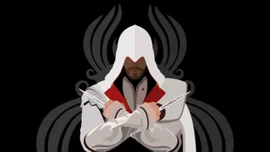 Caption: Heroic Ezio Auditore In Action Wallpaper