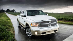 Caption: Imposing Dodge Ram In Majestic Natural Landscape Wallpaper