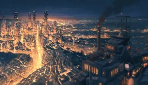 Caption: Industrious Mining Town At Dawn Wallpaper