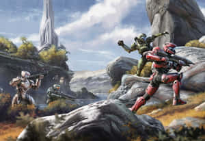 Caption: Intense Halo Battle In Progress Wallpaper