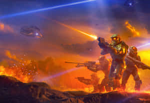 Caption: Intense Halo Battle In Sci-fi Universe Wallpaper