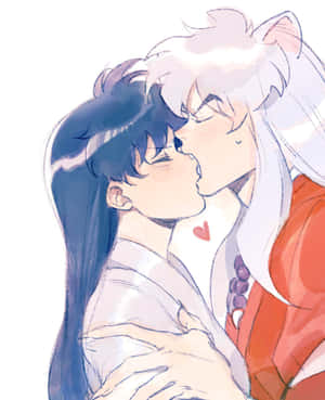 Caption: Inuyasha And Kagome: Timeless Love In The Feudal Era Wallpaper