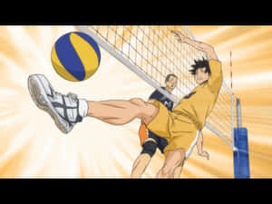 Caption: Johzenji High Boys' Volleyball Team In Action Wallpaper