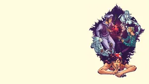 Caption: Jojolion - Josuke Higashikata In An Iconic Pose With His Stand, Soft & Wet. Wallpaper