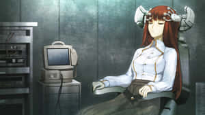 Caption: Kagari Shiina Posing Against A Sci-fi Background Wallpaper