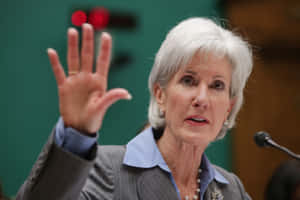 Caption: Kathleen Sebelius Presenting A Public Speech Wallpaper