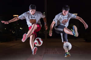 Caption: Kinetic Artistry - Freeze Frame Of A Freestyle Soccer Prodigy Wallpaper