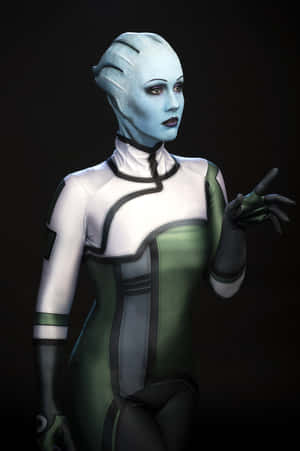 Caption: Liara T'soni - The Mystical Asari Scientist Wallpaper