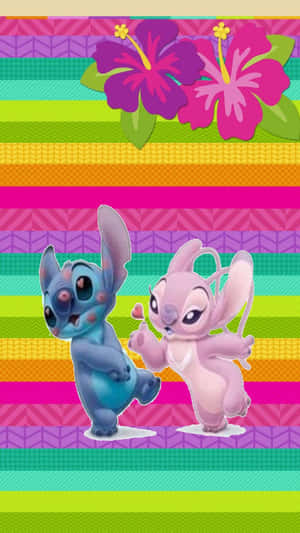 Caption: Love Stitch And Angel Adorable Couple Wallpaper