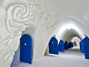 Caption: Magnificent Ice Hotel Suite At Night Wallpaper