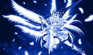 Caption: Majestic Blue Anime Warrior Angel In Action Wallpaper