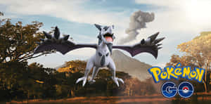 Caption: Majestic Mega Aerodactyl Soaring Before A Volcano Wallpaper