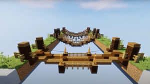 Caption: Majestic Minecraft Bridge At Sunset Wallpaper