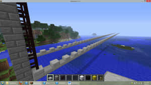 Caption: Majestic Minecraft Bridge At Sunset Wallpaper