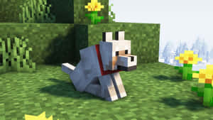 Caption: Majestic Minecraft Wolf In Its Natural Habitat Wallpaper