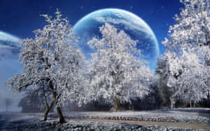 Caption: Majestic Snowy Landscape Wallpaper