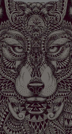 Caption: Majestic Tribal Wolf Art Wallpaper