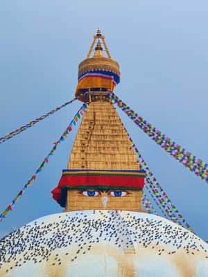 Caption: Majestic Upper-half View Of Boudhanath Stupa Wallpaper