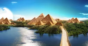 Caption: Majestic View Of Giza Pyramids Wallpaper