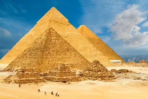 Caption: Majestic View Of The Ancient Pyramids Of Giza Wallpaper