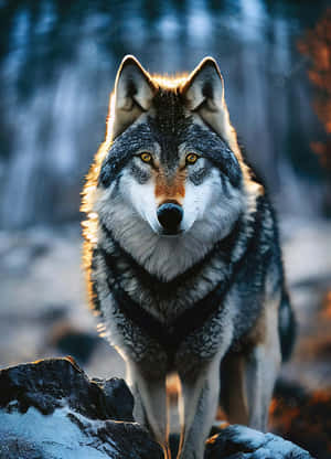 Caption: Majestic Wolf In The Wild Wallpaper