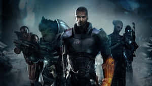 Caption: Mass Effect Characters Gearing Up For Battle Wallpaper