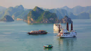 Caption: Mesmerizing View Of Halong Bay Heritage Site, Vietnam Wallpaper