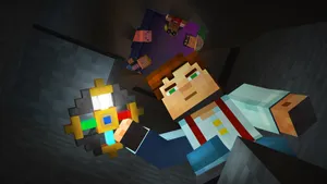 Caption: Minecraft Story Mode Adventure In Progress Wallpaper