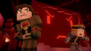 Caption: Minecraft Story Mode Adventure Scene Wallpaper