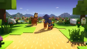 Caption: Minecraft Villagers Gathering In A Village Wallpaper