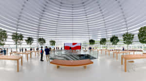 Caption: Modern Apple Store Interior View Wallpaper