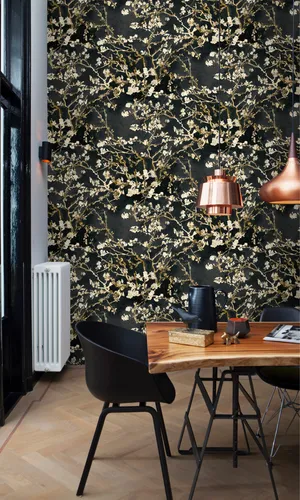 Caption: Modern Conventional Office Space With A 3d Floral Element Wallpaper